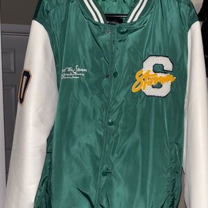 LC Lauren Conrad Green and White Varsity Jacket